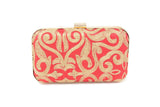 Red Color Clutch With Gold Embroidery and Chain
