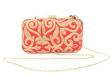 Red Color Clutch With Gold Embroidery and Chain