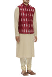 Red Shibori Silk Nehru Jacket Bandhgala Waistcoat Bandi