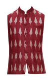 Red Shibori Silk Nehru Jacket Bandhgala Waistcoat Bandi