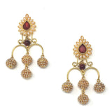 Gold Earrings with Four Pearl Embedded Balls