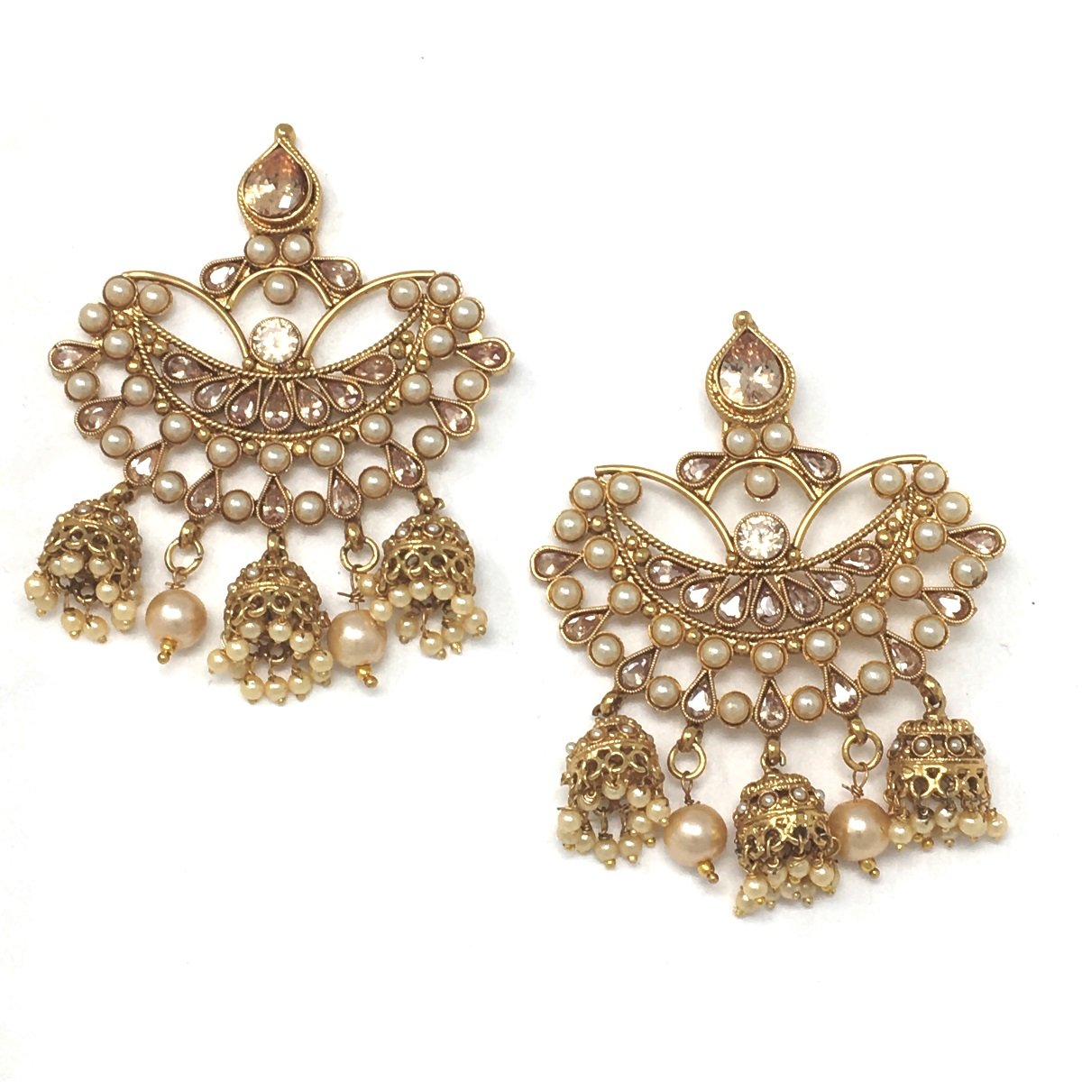 Gold Earrings with Three Small Jhumkas Drops