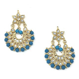 Gold Kundan Chandbali Earrings with Turquoise Blue Stone Drops