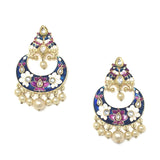 Gold Chandbali with Blue Color Meenakari With Pearl Drops