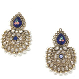 Gold Earrings with Blue Meena Work
