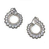 Silver Chandbali Earrings With Embedded White Stones