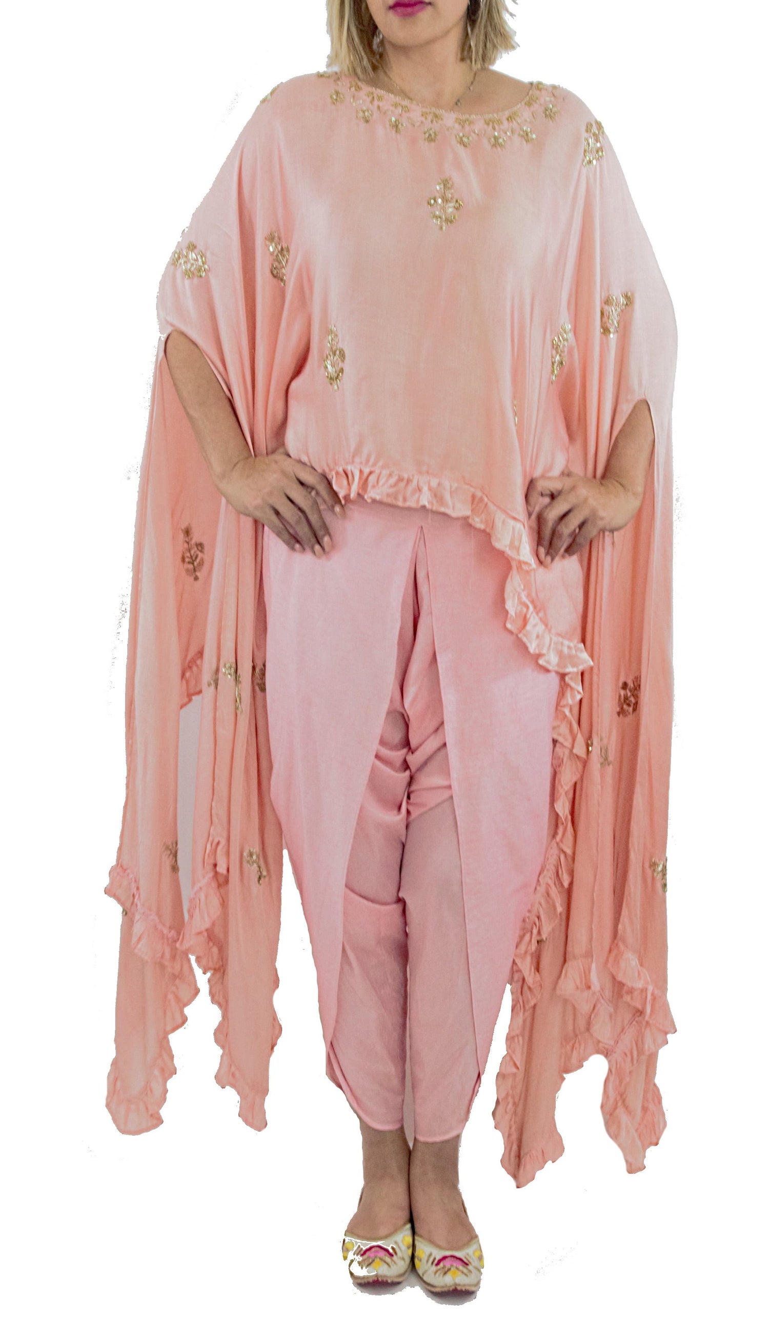Rose Pink Color Cape Suit With Dhoti Pants