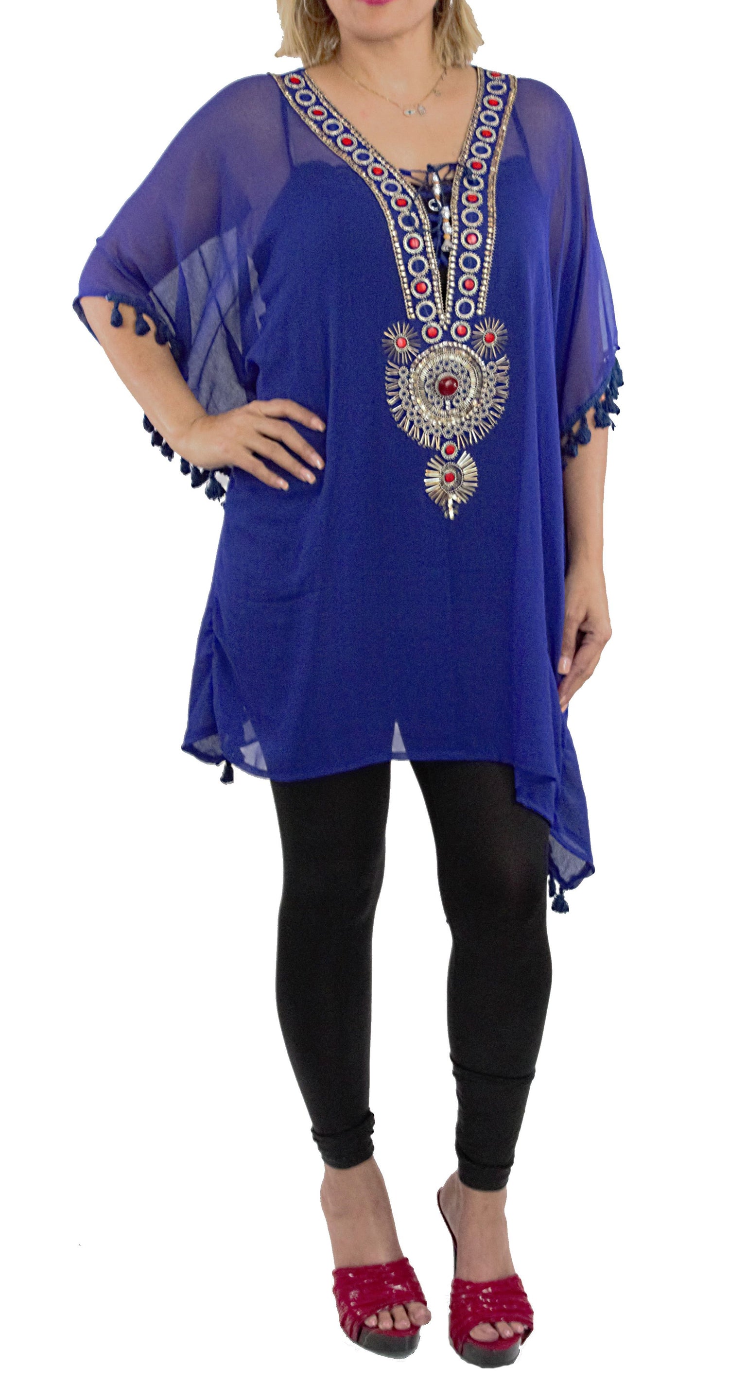 Royal Blue Color Short Kurti in Kaftan Style