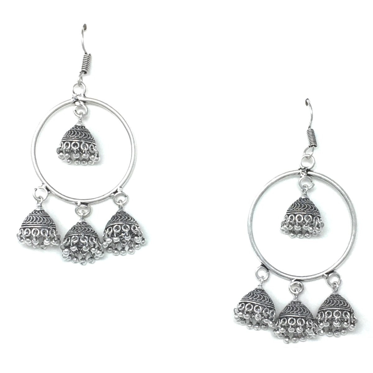 Silver Chandbali with four Jhumkas Earrings