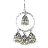 Silver Chandbali Jhumkas With Dangling Pearls Earrings