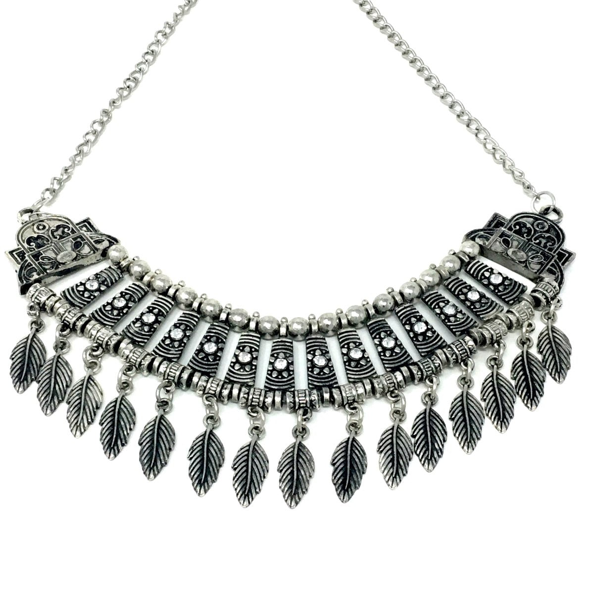 Antique Silver Necklace with Dangling Leaves