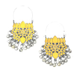 Silver Yellow Lotus Meenakari Earrings with Dangling Ghungroos