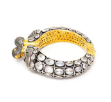 Silver Bangle Bird Design with Embedded Stones