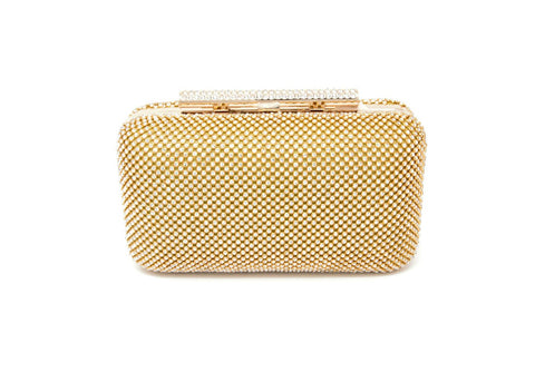 Sparkling Gold Rectangular Clutch with Handle and Chain