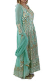 anarkali with Palazzo & Dupatta having leather patti and mirror work