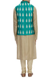 Turquoise Green Shibori Silk Nehru Jacket Bandhgala Waistcoat Bandi