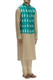 Turquoise Green Shibori Silk Nehru Jacket Bandhgala Waistcoat Bandi
