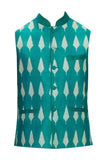 Turquoise Green Shibori Silk Nehru Jacket Bandhgala Waistcoat Bandi