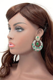 Victorian Style Chandbali Earrings With Green Color Stone Drops