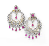 Victorian Style Chandbali Earrings With Pink Color Stone Drops