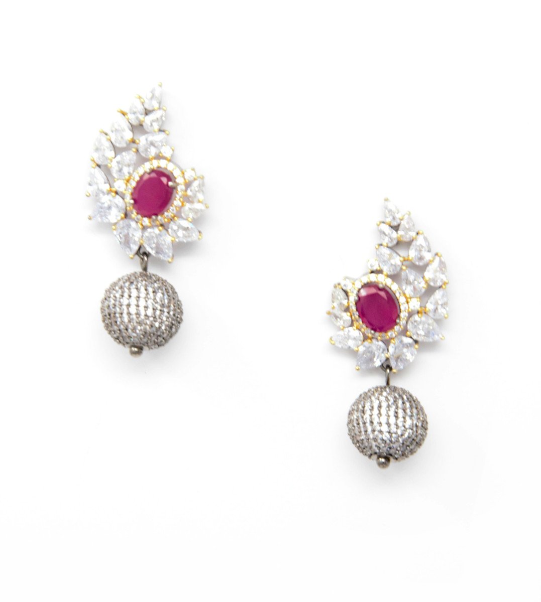Victorian Style Disco Ball Drops Earrings with Embedded Green and White Stones
