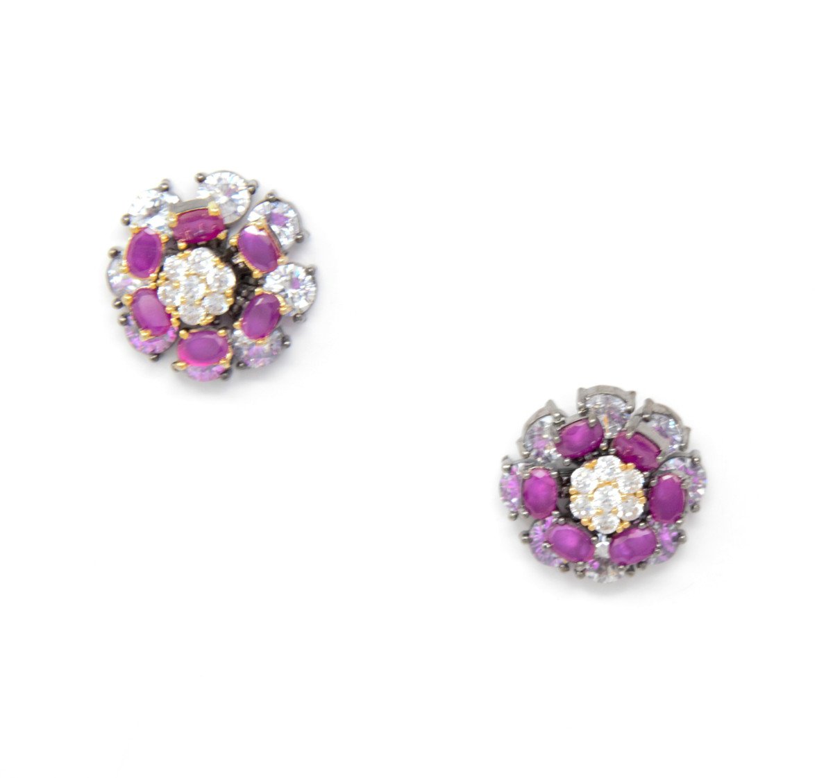 Victorian Style Stud Earrings with Embedded Pink and White Stones