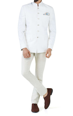 White Color Bandhgala Chinese/Mandarin Collar Jodhpuri Suit