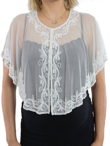 White Color Cape With White Bead Work