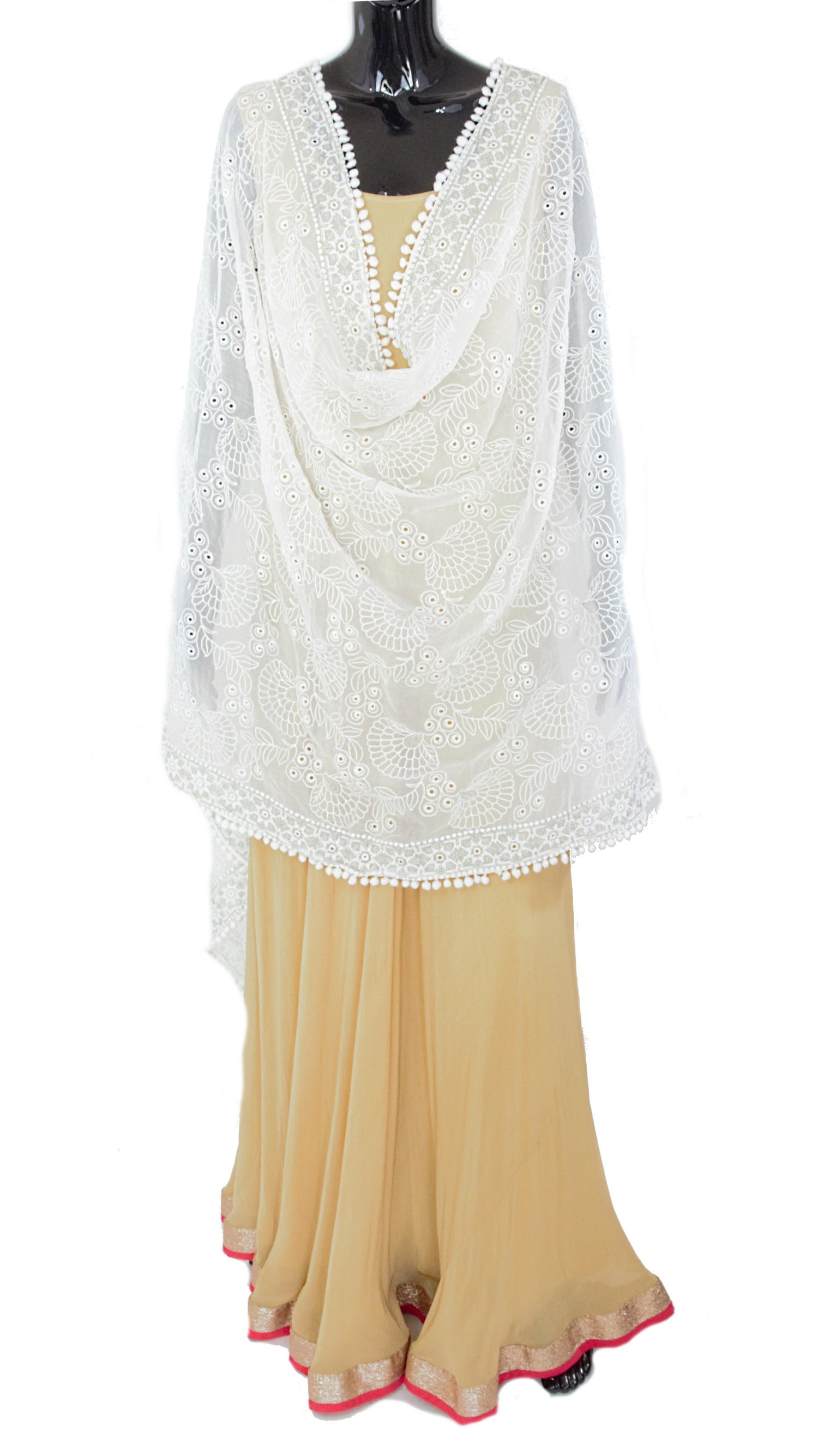 White Color Dupatta with Floral Pattern