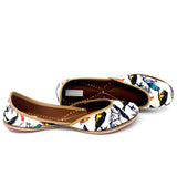 White Color Punjabi Jutti / Shoes With Colorful Birds Print