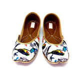 White Colour Punjabi Jutti / Shoes With Colorful Birds Print