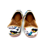 White Color Handcraft Indian Punjabi Jutti / Shoes With Colorful Birds Print Back