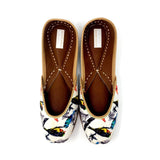 White Punjabi Jutti / Shoes With Colorful Birds Print