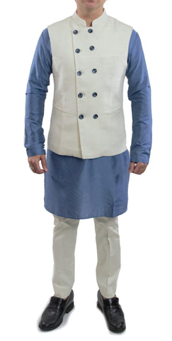 White Color Nehru Jacket in Matka Silk