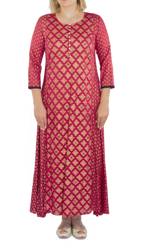 Wine Color Kurti with Gold Color Print
