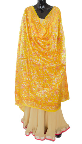 Yellow Color Dupatta With Golden Pattern